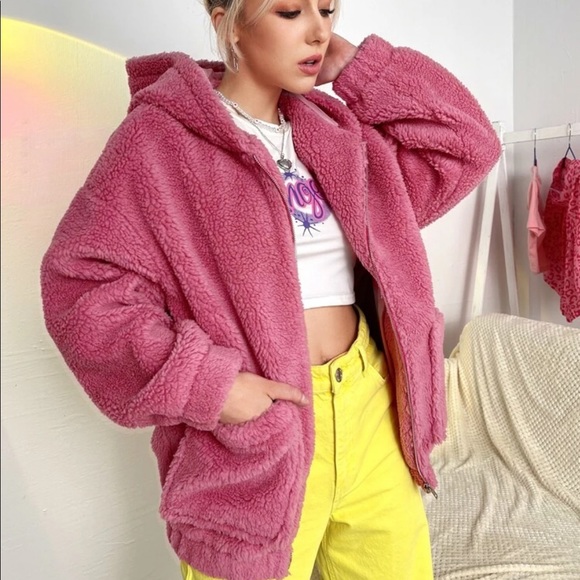 Pink Fuzzy Teddy Jacket Coat - Picture 6 of 7